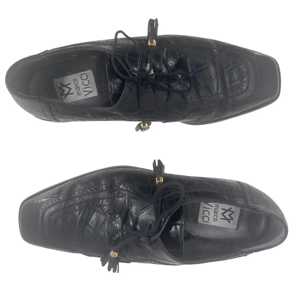 Marco Vicci Memphis Mens Croc Embossed Wingtip Oxford Dress‎ Shoe Black 11M